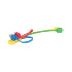 A multicolored USB cable with a design resembling interlocking building blocks, featuring red, blue, yellow, green components, and flexible wires. The cable has standard USB and micro-USB connectors at each end.