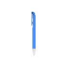 A blue ballpoint pen with a silver tip and a clip on the cap, isolated against a white background.