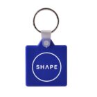 A blue square keychain with a circular design in the center. Inside the circle, the word SHAPE is written in white capital letters. The keychain has a silver ring for attaching keys.