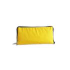A bright yellow pencil case with a black zipper on a white background.