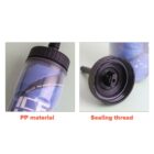 Two images of a water bottle showing PP material and a close-up of the sealing thread.