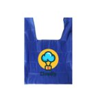 Blue reusable shopping bag with a cloud and parachute logo on it. Below the logo, the text reads Cloudly.