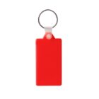 Red rectangular key tag with a silver key ring attached at the top. The tag is plain with no visible markings or text. The background is white.