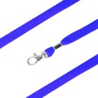 A bright blue lanyard with a metal swivel hook clip. The lanyard is made of woven fabric, featuring a smooth texture and durable construction.