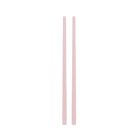 A pair of light pink chopsticks on a plain white background.
