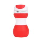 Red and white reusable water bottle with a curved design, featuring the logo VECTOR SPORTS printed in black on the upper section.