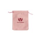 A light pink drawstring bag with the startupideas logo and text printed in dark red on the front. The logo features a stylized person with arms raised.