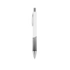A white pen with a metallic clip and tip, featuring a black grip section. The pen is centered against a plain white background.