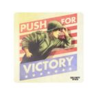 Stylized illustration of a soldier in vintage attire with a helmet, leaning forward. The text reads Push for Victory against a background of red and white stripes and blue stars. The Call of Duty WWII logo is in the bottom corner.