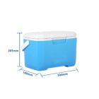 A blue rectangular cooler box with a white lid and a handle on the side. Dimensions are labeled: 205mm in height, 300mm in length, and 189mm in width.
