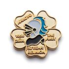 Gold four-leaf clover pin with a blue and silver Spartan helmet design in the center. Text reads ARROYO THE FIRST, 1958 - 2008, and 50 YEAR REUNION.