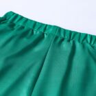 Green pants with an elastic waistband are shown against a white background.