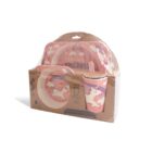 Bamboo fiber dinner set for kids, featuring a unicorn design. The set includes plates, a bowl, a cup, and utensils, packaged in a cardboard box with I Believe in Unicorns text. The set is eco-friendly.