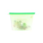 A translucent silicone bag with a green seal, partially filled with multicolored items. The front of the bag features a floral design and the text greenlife beside it.
