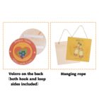 Two hanging wooden signs: the left sign is circular with Perfect Taste Wine with Love text and Velcro on the back. The right sign is square with Beer Day text and features a hanging rope.