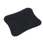A black, abstract-shaped laptop sleeve with a zipper closure. The design features curved, overlapping sections that create a modern, stylish look.