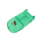 Green translucent plastic pencil sharpener with a single blade and a shavings compartment. The sharpener is personalized with a red logo and the text EcoMarketing on its surface.