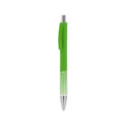 Green retractable ballpoint pen with a silver tip and a matching clip, pictured against a white background.