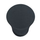 A black, circular object with a small protrusion at the bottom, resembling a simple, abstract shape against a white background.