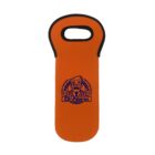 Orange neoprene wine carrier with black trim and oval handle. It features a blue cartoon scientist logo with the text Dr. Nano and phrases Nano Coated, Nano Powered.