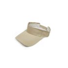 Beige visor cap with a curved brim and open top.