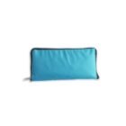 A rectangular blue pencil case with a black zipper along the top edge, isolated on a white background.
