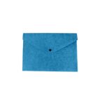 A blue felt envelope pouch with a button closure is centered on a white background.