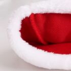 Close-up of the inside of a red and white Santa hat. The hat has a fluffy white brim and a soft red interior, positioned against a white background.