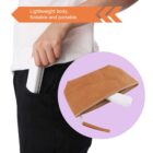 Person putting a white foldable item in a pocket; similar item shown in a brown pouch.