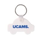 White keychain shaped like a car with a silver keyring. The word UCAMS. is printed in blue on the car shape, placed against a white background.