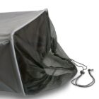 Black mesh drawstring laundry bag inside a gray rectangular cube.