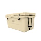 Beige rectangular cooler with a black latch system and a side handle. The brand name Miracle and logo are printed on the front. The cooler is placed on a white background.