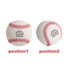 Two baseballs with red stitching and a logo that reads miracle in black. Each ball is labeled, one with position1 and the other with position2, demonstrating different angles of the baseballs.