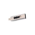 A sleek metallic USB drive with a black sliding mechanism is displayed on a plain white background.
