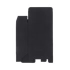 Black, flat unfolded cardboard with various creases and flaps, likely intended for assembly into a box or packaging. The design includes several visible fold lines for ease of construction.