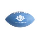 A blue American football with white laces and a lotus design logo, displaying the text LOTUSDESIGN.