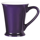 A purple ceramic mug with a smooth, glossy finish and a wide handle, set against a plain white background.