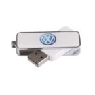 A white USB flash drive featuring a Volkswagen logo on the front. The USB connector is partially extended, and the device has a sleek, rectangular design with silver accents.