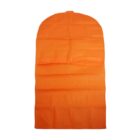 An orange garment bag with a rounded top and a zipper closure running down the middle. The fabric appears lightweight and is designed for storing or transporting clothes while keeping them protected.