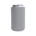 A silver can wrapped in a plain gray koozie, standing against a white background.