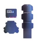 Flat blue cardboard cutouts designed to form different parts of a box. One piece is labeled Natural Gas with a flame graphic. Other pieces have tabs for assembly, all arranged on a white background.