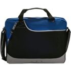 Blue and black laptop bag with a handle and shoulder strap.