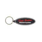 An oval-shaped keychain with a silver ring. The keychain displays the text Dale Britton Motorcycles in red and white against a black background.
