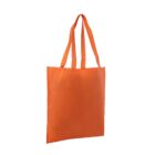 An orange, reusable tote bag with long handles, shown against a plain white background.