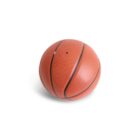 A close-up view of an orange basketball with black lines, resting on a white background.