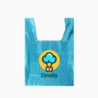 Turquoise reusable shopping bag featuring a logo of a cloud and a stethoscope with a yellow circle background. The word Cloudly is printed below the logo. The bag is crumpled against a plain white backdrop.