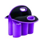 Purple insulated six-pack holder with cutout handles and a stitched trim. The word Igloo is printed on the front. Designed to carry bottles or cans, featuring a flexible and durable construction.