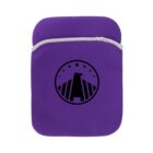 Purple fabric pouch featuring a black circular emblem with a stylized eagle and stars. The pouch has a white zipper along the top edge.