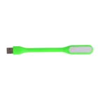 A green flexible USB LED light with a white rectangular light panel at one end and a USB connector at the other, isolated on a white background.
