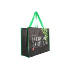 Reusable bag with green handles and trim, featuring the text make EVERYDAY EARTH DAY in large white letters. Green leafy design on the upper right corner.